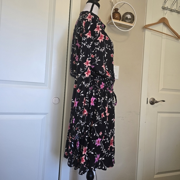 Free People Lighten Up Flowy Floral Mini Dress Large Black Pink Boho Garden - Picture 4 of 12